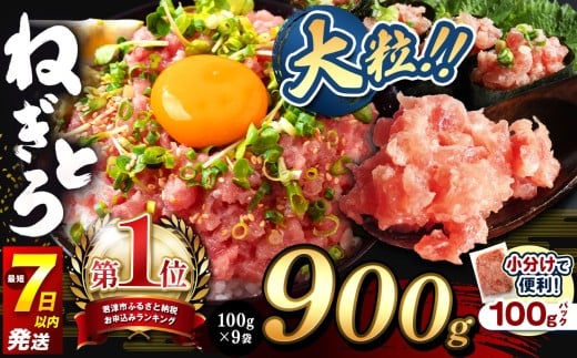 【 最短 1週間発送 】　新登場！小分け 100g パック ねぎとろ 900g（100g×9袋）さらに使いやすく！ | 清幸丸水産 大人気 手巻き寿司 海鮮丼 マグロのユッケ まぐろ 海鮮