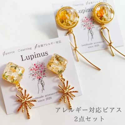 ふるさと納税 小山市 アレルギー対応ピアス「かすみ草のリボンピアス&amp;メラスフェルラとユーフォルビアのリボン」