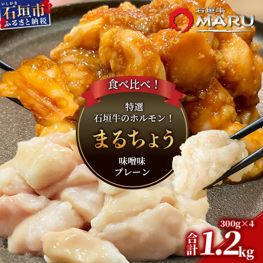 ふるさと納税 石垣市 希少な特選石垣牛のホルモンをご家庭で!!マルチョウ300g×4パック 食べ比べセット