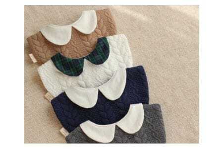 襟付きアラン風ニットキルトスタイ ベージュ ／ ベビー 赤ちゃん 用品 グッズ 山口県 No.134-01