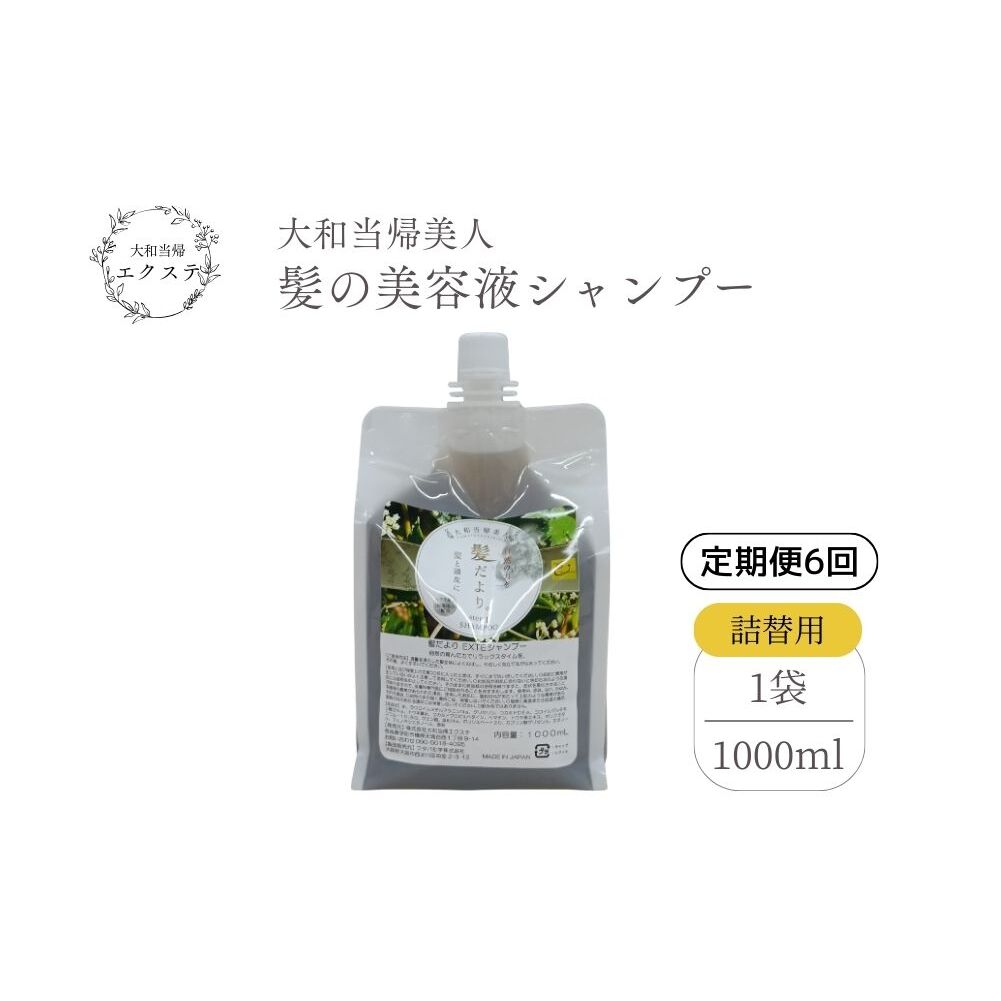 【定期便6回】大和当帰美人 髪だより EXTEシャンプー 詰め替え用 1000ml ／ふるさと納税 エクステ 大和当帰  ボトル メンズ 大容量 いい香り髪の美容液 髪整う 自然の力 頭皮 奈良県 宇