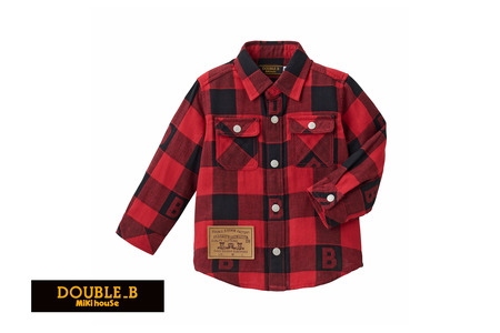 【ダブルＢ】ブロックチェック柄長袖シャツ 子供用（74-23-R-120）こども 子ども服 子ども 子供 子供服 シャツ 播州織 mikihouse ミキハウス