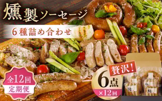 【12回定期便】燻製 ソーセージ 6種詰め合わせ セット 国産 熊本産 スモーク ソーセージ フランクフルト ウインナー トマト バジル やまいも くんせい くん製 豚肉 おつまみ 酒の肴 酒のあて ビール や お酒 に合う 山鹿市 【燻製工房 縁】  [ZBF023]