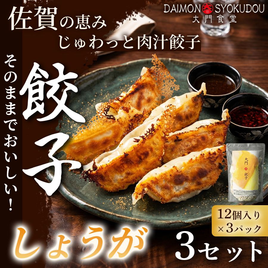 【1個28ｇで満足度大！】大門餃子　しょうが(12個入×3P) 3セット 冷凍餃子 餃子：B330-012