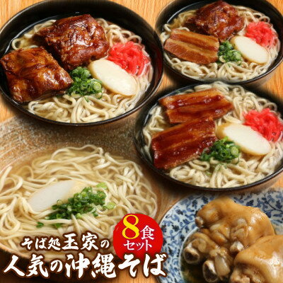 【ふるさと納税】そば処玉家 人気の沖縄そば8食詰め合わせ【三枚肉・ソーキ・てびち】【配送不可地域：離島】【1565618】