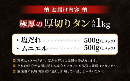  極厚の厚切りタン 1kg （500g×2パック）塩だれ×ムニエル 