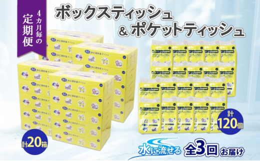 
北海道 定期便 4ヶ月毎全3回 とけまるくん ボックス ティッシュ 20箱 ポケット 120個 水に流せる ペーパーリサイクル エコ 香りなし 厚手 日用品 雑貨 常備 備蓄 ストック 送料無料
