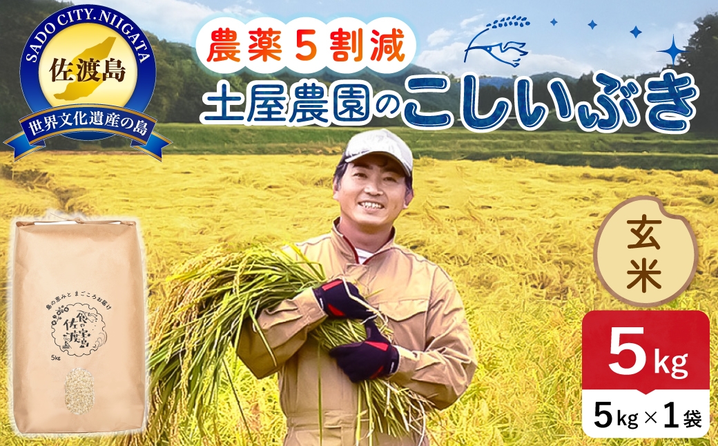 
                  佐渡島産こしいぶき 玄米 5kg 令和8年産 農薬5割減 土屋農園 | 新潟県産こしいぶき 新潟産こしいぶき 佐渡産こしいぶき こしいぶき お米 米 玄米 げんまい おこめ コメ 5キロ にいがた さど 新潟県 佐渡市
                