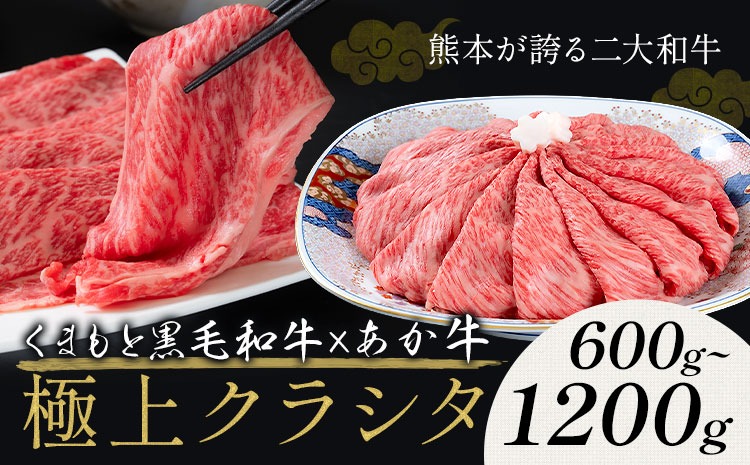 黒毛和牛 A4～A5等級 あか牛 クラシタ 食べ比べ 霜降り 赤身 すき焼き しゃぶしゃぶ 600g 1200g 数量限定 牛肉 冷凍 くまもと黒毛和牛 《2026年1月中旬-3月末頃出荷》 冷凍庫 個別 以内 ブランド牛 1kg 以上 1.2kg 赤身 霜降り お歳暮---mna_fakkmst_bc13_r7_12000_600g---