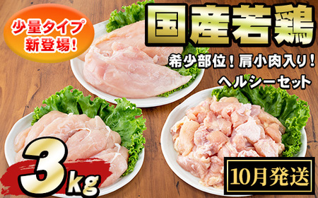 【0074805a-2510】＜2025年10月発送予定＞国産若鶏肉ヘルシーセット(合計3kg・ムネ、ささみ、肩小肉) 鶏肉 鳥肉 とり肉 むね肉 おかず 小分け 国産 【エビス】