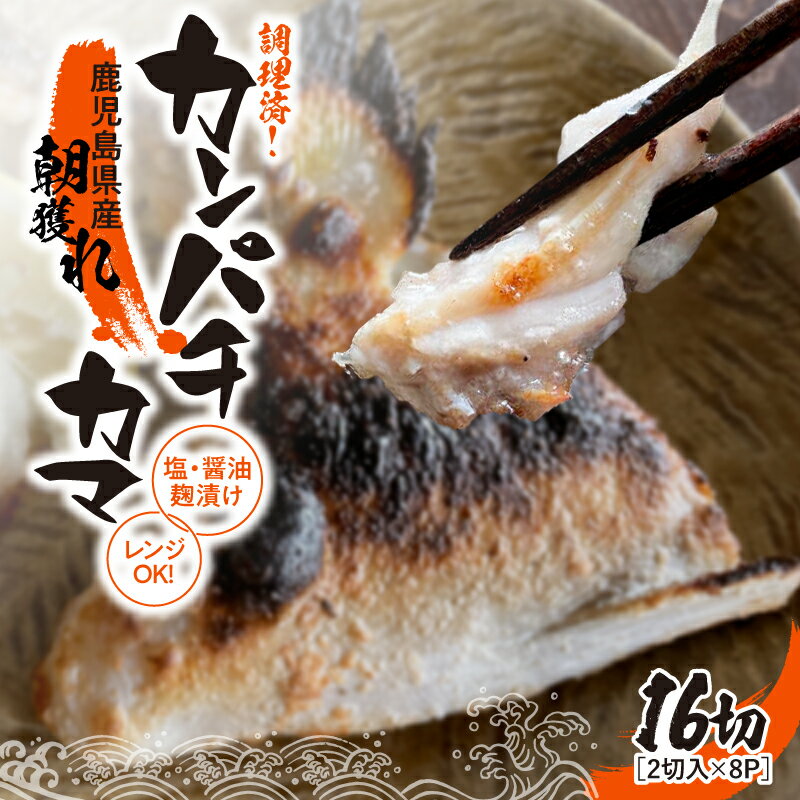【ふるさと納税】 調理済み！カンパチカマ塩・醤油麹（こうじ）漬け16切［焼タイプ］ 海産物 魚介 カンパチ カマ 焼き 味付き レンジ 調理済み 冷凍 国産 鹿児島産【錦江の恵屋】