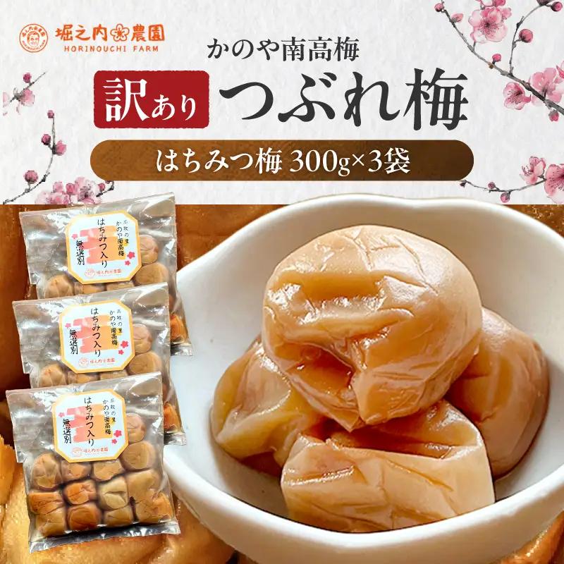 2584 ＜訳あり＞ つぶれ梅 梅干し かのや南高梅 B はちみつ梅 3袋 ×300g （計900g） KN033-004 訳あり 梅 うめ うめぼし はちみつ 蜂蜜 ハチミツ 塩漬け 天然 自家製 小分け 南高梅 堀之内農園 ふるさと納税 鹿児島 鹿屋市 おすすめ ランキング プレゼント ギフト