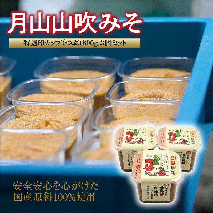 【現代の名工】月山山吹みそ 特選印カップ（つぶ）800g×3個セット　011-G-MT006