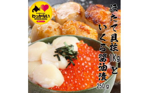 ＜ 稚内産 ＞天然 生ほたて 1kg と 秋鮭 いくら 醤油漬 250g ( 北海道 海鮮丼 に!)【1462699】