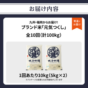 九州・福岡からお届け！ブランド米「元気つくし」定期便 10kg(5㎏×2)【全10回】 お米 米 コメ 白米 特A 直送 お弁当 おにぎり 炊きたて ツヤ 粘り もちもち 弾力 卵かけご飯 福岡県 八