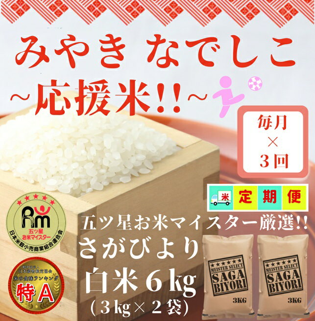 【ふるさと納税】【みやきなでしこ】応援米【3回定期便】さがびより白米6kg（3kg×2袋）（CIC84）