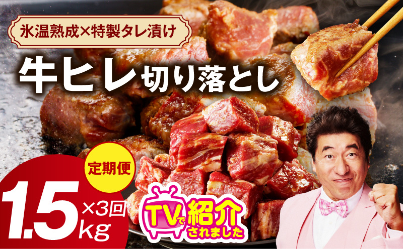 【定期便】牛ヒレ肉 切り落とし 1.5kg×3回【氷温熟成×特製ダレ 小分け 500g 訳あり サイズ不揃い やわらか ステーキ ひと口サイズ カット済み 大阪 泉佐野 大阪府 泉佐野市】