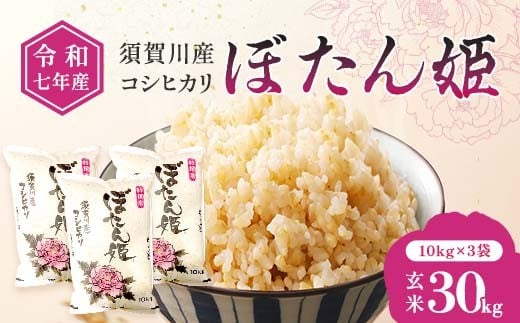 令和7年産 須賀川産コシヒカリ「ぼたん姫」玄米 30kg ブランド米 お米 人気 F7X-0656