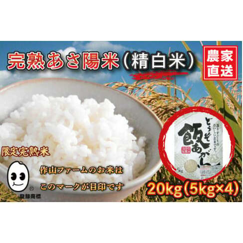 【生産者応援】 完熟あさ陽米 (精白米) 20kg (5kg×4) ひとめぼれ 特別栽培米 令和7年産 生産農家直送 米 産地直送 こめ 精米 白米 ご飯 あさ陽米 岩手県 特別栽培 農家直送 事業者応援 生産者支援 日常使い (CP030)