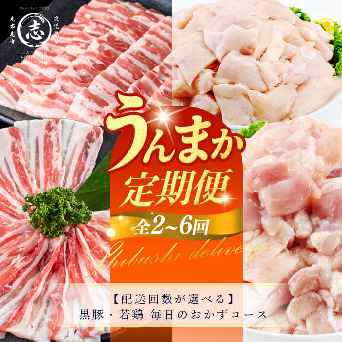 【ふるさと納税】【定期便・配送回数が選べる】鹿児島県産 黒豚・若鶏 毎日のおかずコース！志布志うんまか定期便 国産 豚肉 肉 黒豚 バラ バラ肉 スライス しゃぶしゃぶ 焼肉 鶏肉 とり肉 鳥肉 鶏もも肉 鶏ムネ肉 若鶏 バラエティ セット【ナンチク】【羽根】