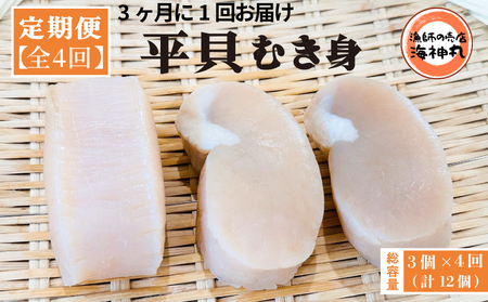 【3ヶ月毎定期便】 平貝 (タイラギ) 全4回 3個×4回 12個 冷凍 平貝 タイラギ 貝 魚貝類 魚貝 パスタ お刺身 フライ 揚げ物 料理 ごはん おかず お酒 晩酌 人気 おすすめ 愛知県 南知多町