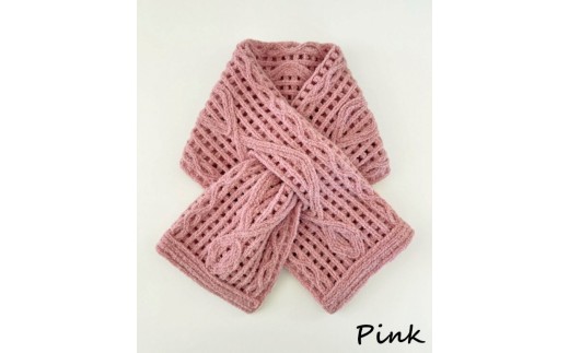 ショートマフラー アーガイル柄 ウール混 コード刺繍 ( ピンク ) レディース 日本製 | おしゃれ シンプル マフラー プレゼントギフト 母の日 新潟県 五泉市 有限会社田中刺繍