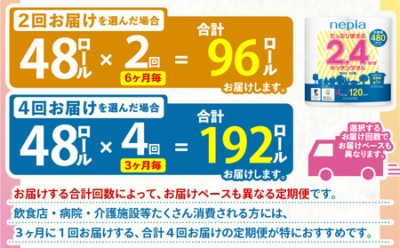 【 全2回 定期便 】紙 の まち 苫小牧 ネピア たっぷり 使える 2.4倍巻 キッチンタオル （ 48 ロール × 2回 ） T001-T31 キッチンペーパー キッチン タオル ペーパー ペーパ