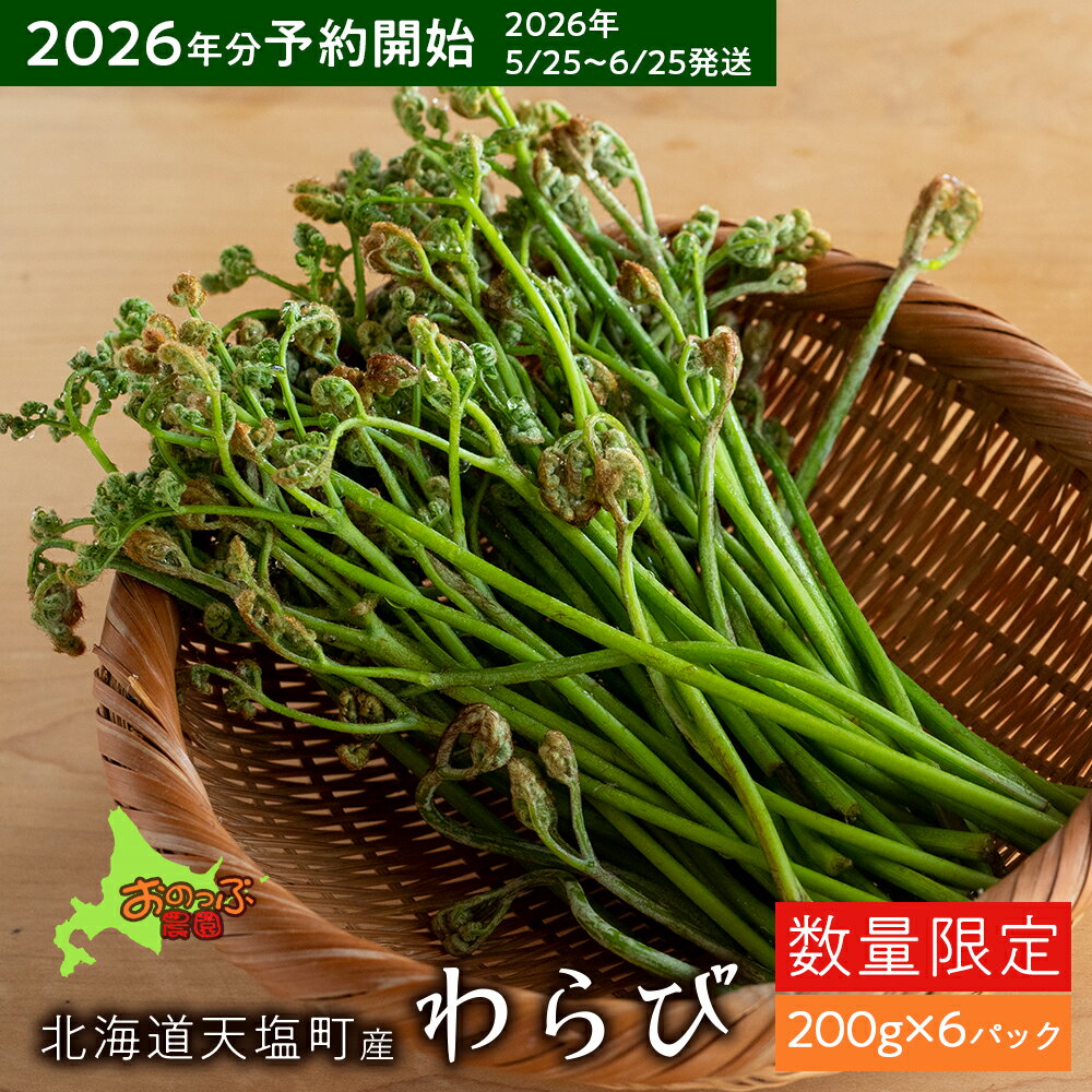 【ふるさと納税】2026年分予約開始★北海道産わらび 200g×6パック《おのっぷ農園》 ふるさと納税 北海道
