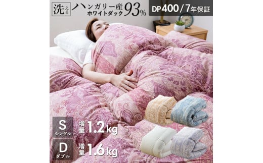 【2026年1月お届け】【増量1.2kg】羽毛布団　ハンガリーホワイトダック93％　DP400　シングル（ブルー：CH92205柄）_Qc073-bl5-2601