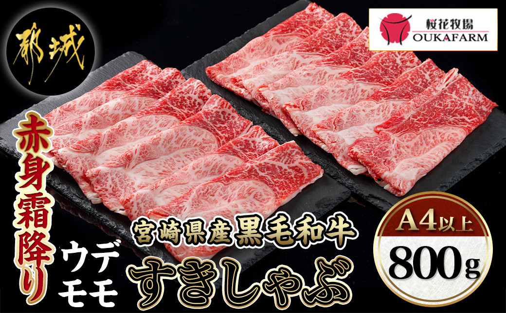 
宮崎県産黒毛和牛（A4以上）【赤身霜降り】すきしゃぶ800g (400g×2P)_MJ-6525_(都城市) 国産牛肉 ウデまたはモモスライス すきしゃぶ 400g×2
