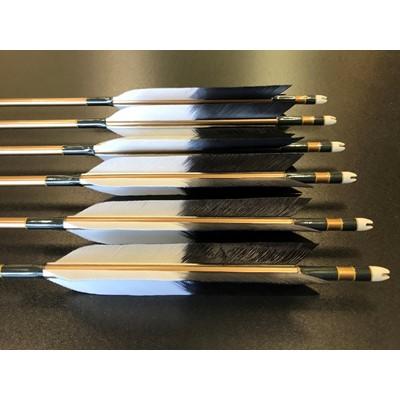 ふるさと納税 岡崎市 七面鳥アルミ矢「2014」　6本組(シャフト色:茶　矧ぎ糸:黒系)