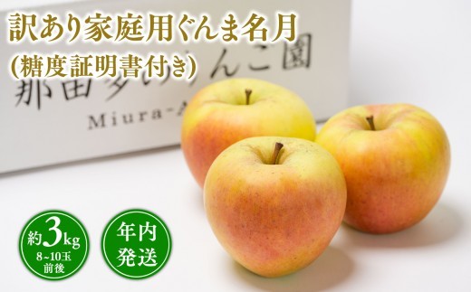 
                  年内発送 【訳あり】家庭用ぐんま名月約3㎏（糖度証明書付き）【青森県 平川市 那由多のりんご園】家庭用  青森 青森県産 平川 りんご リンゴ 林檎 くだもの 果物 フルーツ 名月 
                