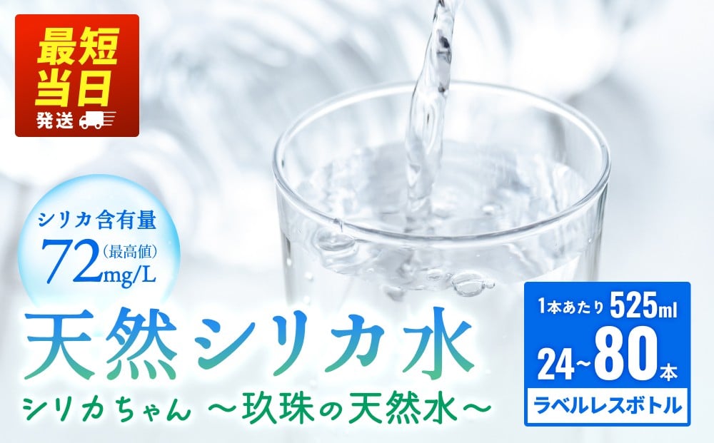 
                  天然 シリカ 水 525ml × 24-80本 ＜シリカちゃん〜玖珠の天然水〜＞ ラベルレス 天然水 シリカ水 ミネラルウォーター 大分県 国産 天然シリカ 水 シリカ水 ミネラルウォーター 国産 保存可能 水 ペットボトル 長期保存水 備蓄水 備蓄用 非常災害備蓄用 災害 避難用品 防災 SDGs 非加熱 フィルター殺菌
                