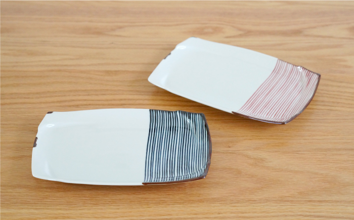 【波佐見焼】ハーフライン ペア 長角皿 プレート【団陶器】 [PB82]