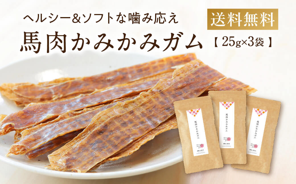 
            馬肉かみかみガム 3袋 25g×3袋 75g ペット用 馬肉 おやつ ヘルシー 無添加 手作り製法 ペット 愛犬 犬用
          