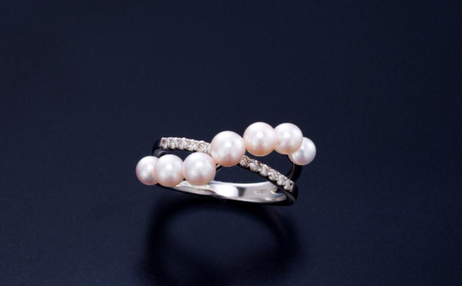 あこや真珠リング ダイヤモンド K18 ホワイトゴールド 保証書付き