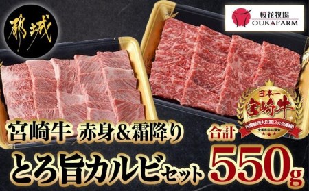 宮崎牛赤身＆霜降り【とろ旨カルビセット】550g_MJ-6519_(都城市) 牛肉 牛もも焼肉用(300g×1パック) 牛肩ロース焼肉用(250g×1パック) 合計550グラム 赤身肉 霜降り肉 ギフト 贈答用