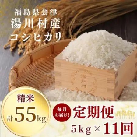 【発送月固定定期便】湯川村産コシヒカリ 精米5kg(R8.10月-12月・R9.1月-8月)全11回【4091732】