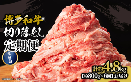 博多和牛 切り落とし 定期便全6回 計約4.8kg 肉 お肉 博多和牛 和牛 牛肉 バラ カタ モモ ウデ 赤身 切り落とし 国産 約800g 冷凍 冷凍配送 使い切りサイズ 柔らかい ジューシー すき焼き 牛丼 肉じゃが 定期便 全6回 福岡県 八女市 072-T102
