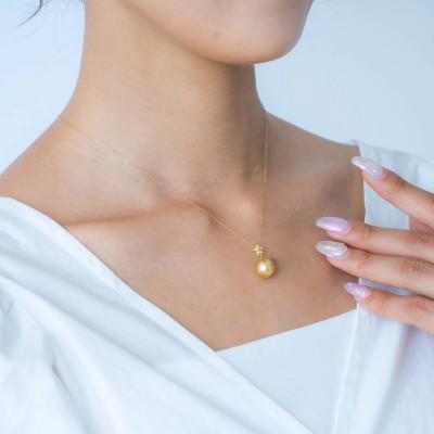 ふるさと納税 神戸市 【星桜】ゴールデンパール(南洋真珠) ダイヤモンド K18 イエローゴールド ペンダントトップ |  | 03