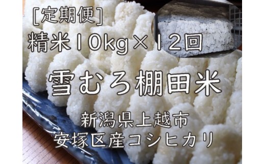 令和7年 新潟県産 棚田米 コシヒカリ 精白米 定期便 120kg 120キロ (10kg×12回) 雪中貯蔵 雪むろ こしひかり 精米 お米 こめ 新潟 上越 米 送料無料