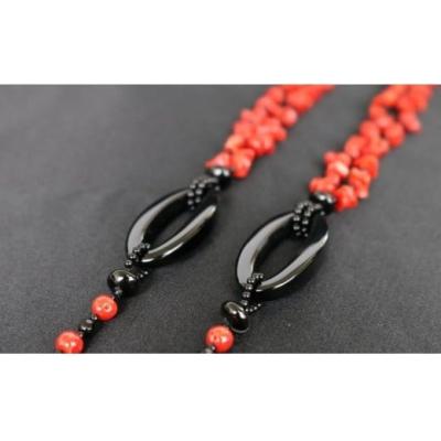 ふるさと納税 室戸市 赤珊瑚とオニキスのロングデザインネックレス |  | 02