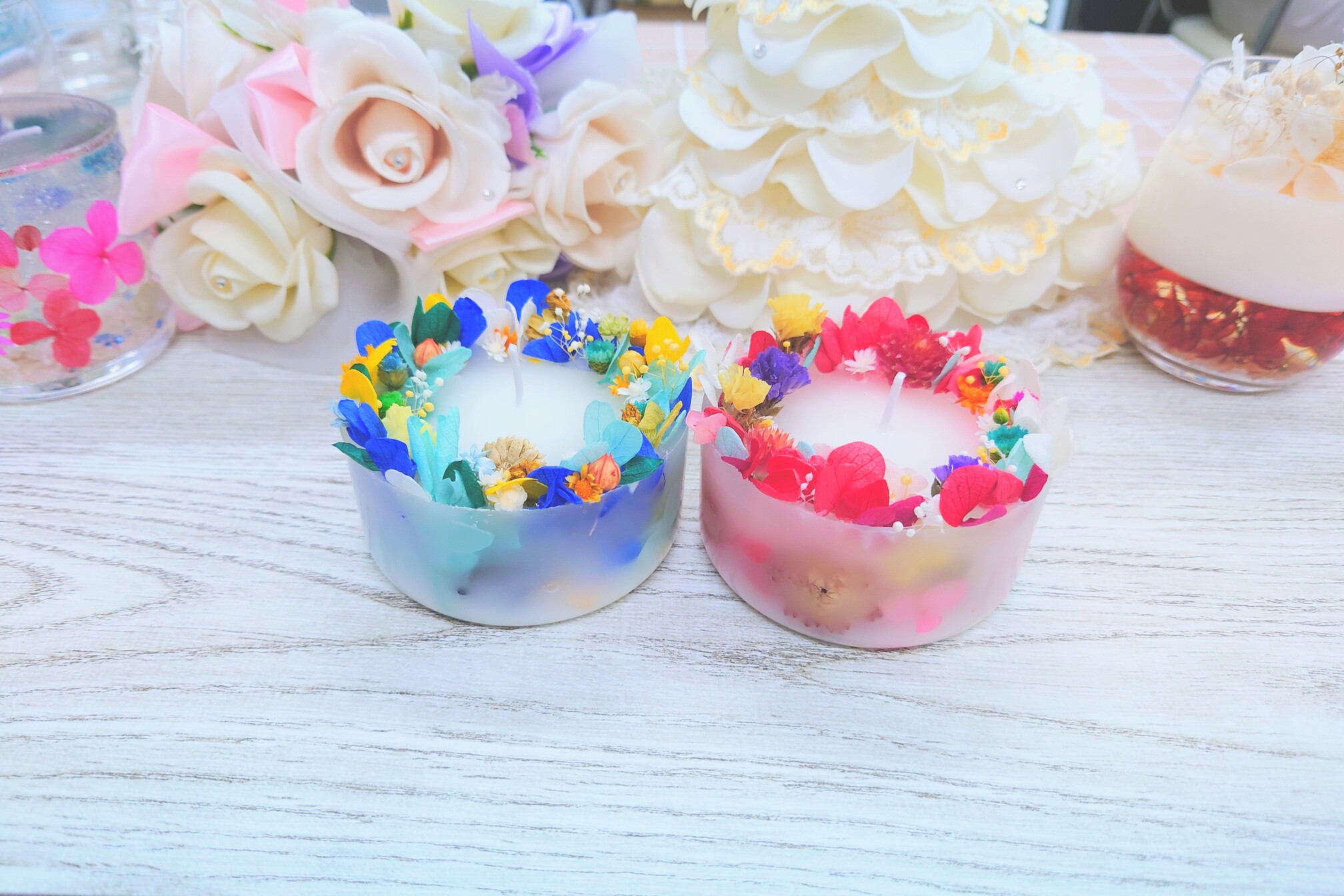 新宿フラワークラフト体験工房 お花で可愛いフラワーケーキキャンドル作り