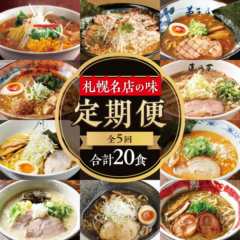 【ふるさと納税】 定期便 札幌 ラーメン 全5回 計20食 醤油 味噌 塩 豚骨 にとりのけやき 弟子屈ラーメン らーめん 札幌直伝屋 虎 麺S 菜ヶ蔵 橙ヤ 凡の風 山嵐 札幌飛燕 拉麺 食べ比べ 詰め合わせ 北海道 札幌市