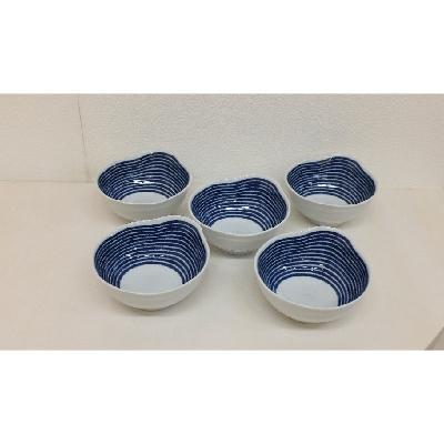 ふるさと納税 長崎県 【波佐見焼】φ約13cmとんすい小鉢5個組藍染駒筋【西海陶器】5　32548