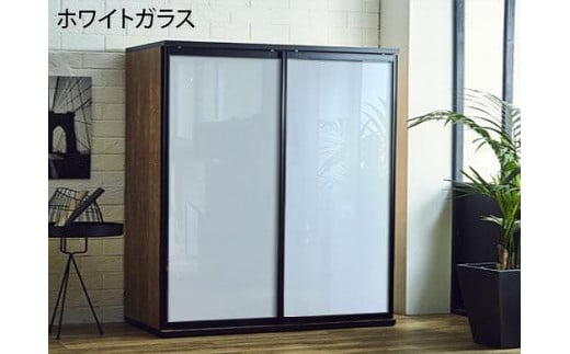 【開梱設置】引き戸 食器棚 レンジボード ポエム 幅153.5 （ホワイトガラス／レディオーク）キッチン収納 大川家具 家具