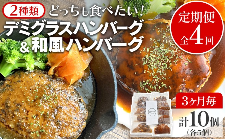 【定期便】どっちも食べたい デミグラスハンバーグ＆和風ハンバーグ （合計4回） ハンバーグ 手ごね 和風 デミグラス 国産 晩御飯 おかず お弁当 冷凍 合挽 レンジ 温めるだけ レンチン 湯銭 二種 福岡 お土産 九州 福岡土産 福岡県