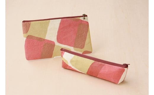 五箇山産和紙ポーチ・ペンケースセット（レッド）