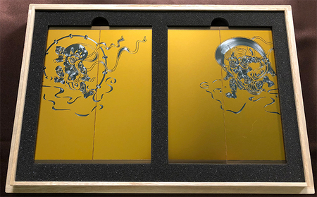 風神雷神図屏風（金・黒灰） 民芸品 工芸品 伝統技術 