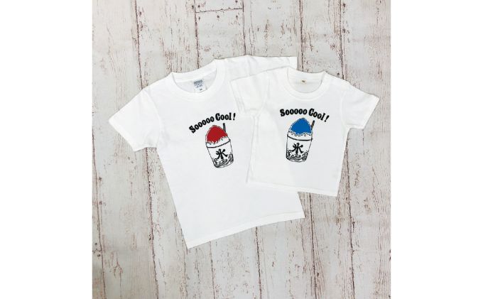 2人兄弟姉妹でおそろい /かき氷 ブルー（小）×レッド（大）/ Tシャツ2枚組ギフトセット（100cm×130cm）